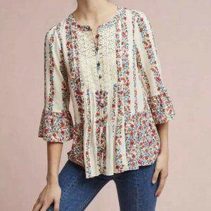 Anthropologie Maeve Hiver Floral Blouse with Lace